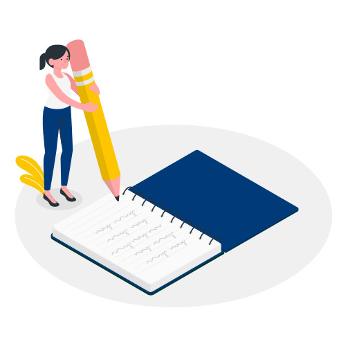 An Illustration Of A Girl Writing On A Big Notebook