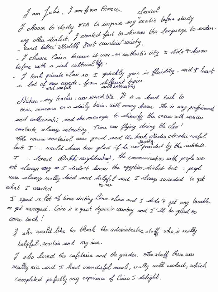 Julie'S Handwritten Feedback